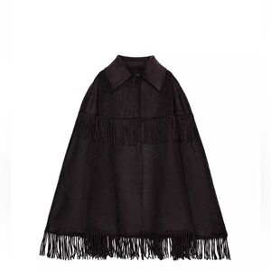 Wool fringe cape jacket